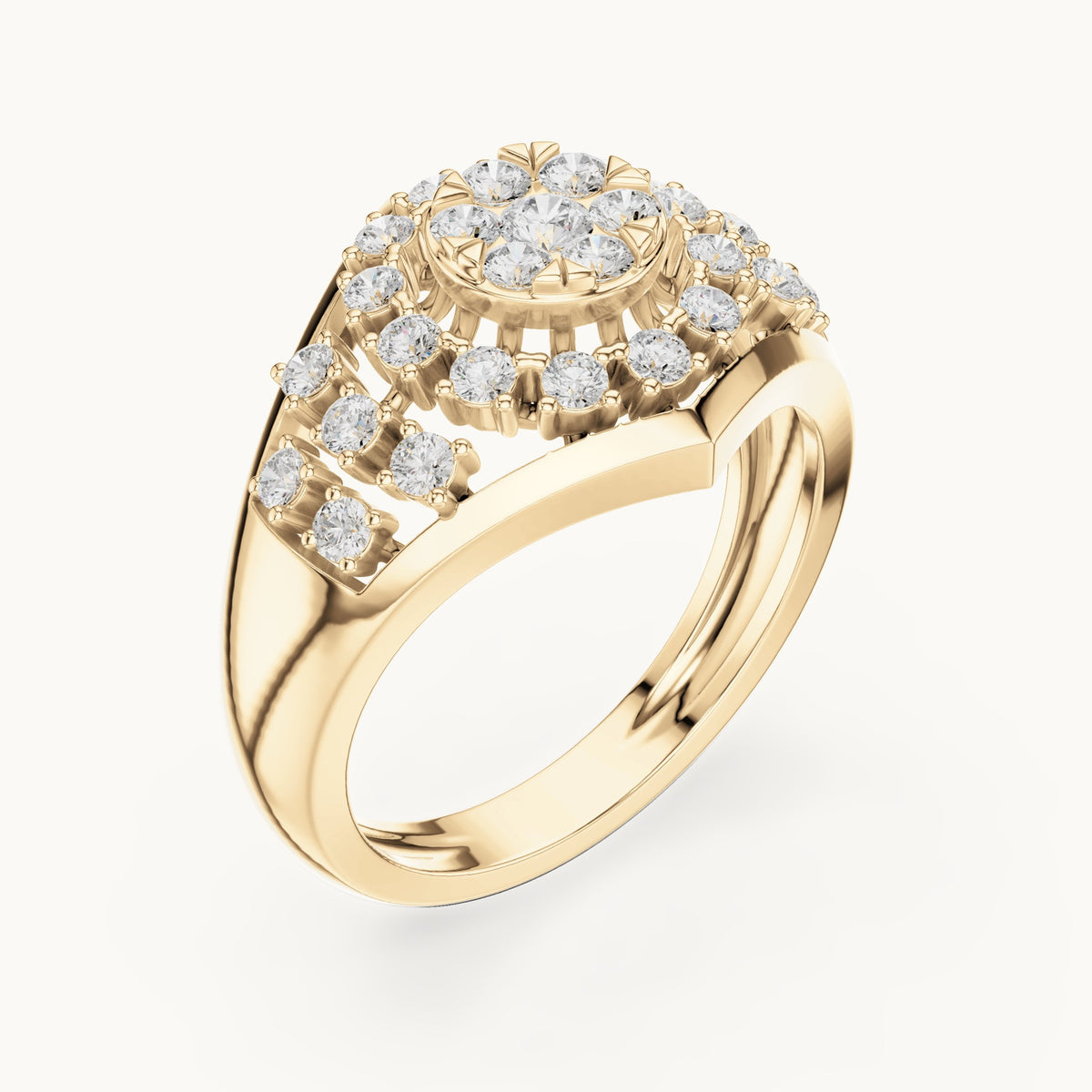 Round lab-grown diamond cluster dome cocktail ring in yellow gold, 0.705 CT TW, view 2