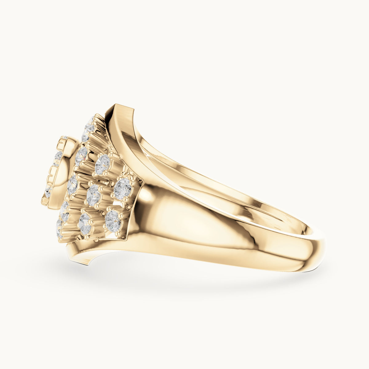 Round lab-grown diamond cluster dome cocktail ring in yellow gold, 0.705 CT TW, view 3