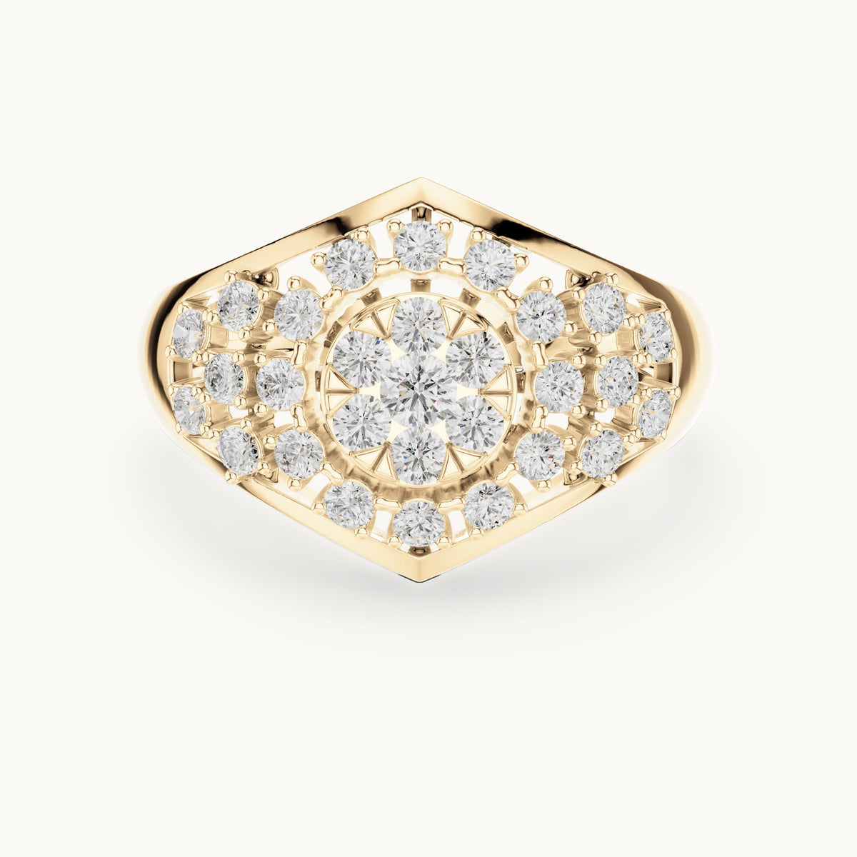 Round lab-grown diamond cluster dome cocktail ring in yellow gold, 0.705 CT TW, view 4