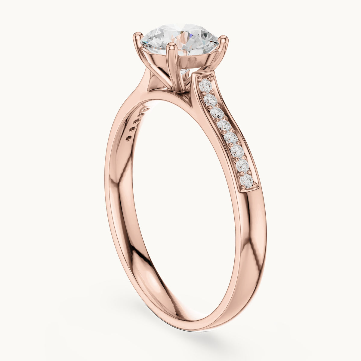 Round lab-grown diamond pavé engagement ring in rose gold, 0.872 CT TW, view 1
