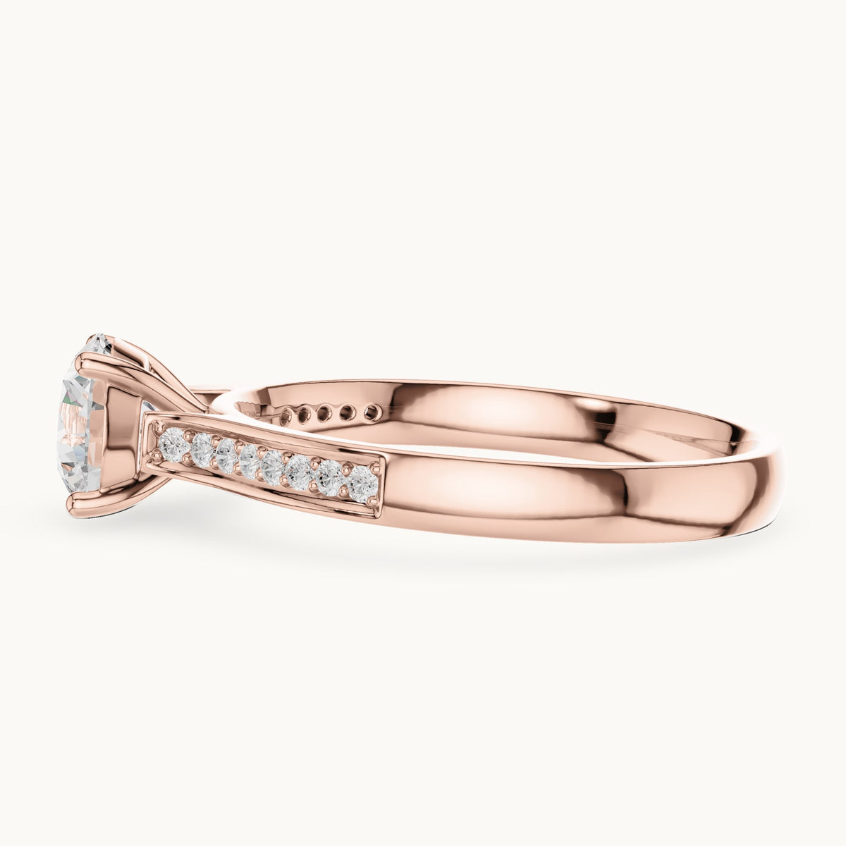 Round lab-grown diamond pavé engagement ring in rose gold, 0.872 CT TW, view 3