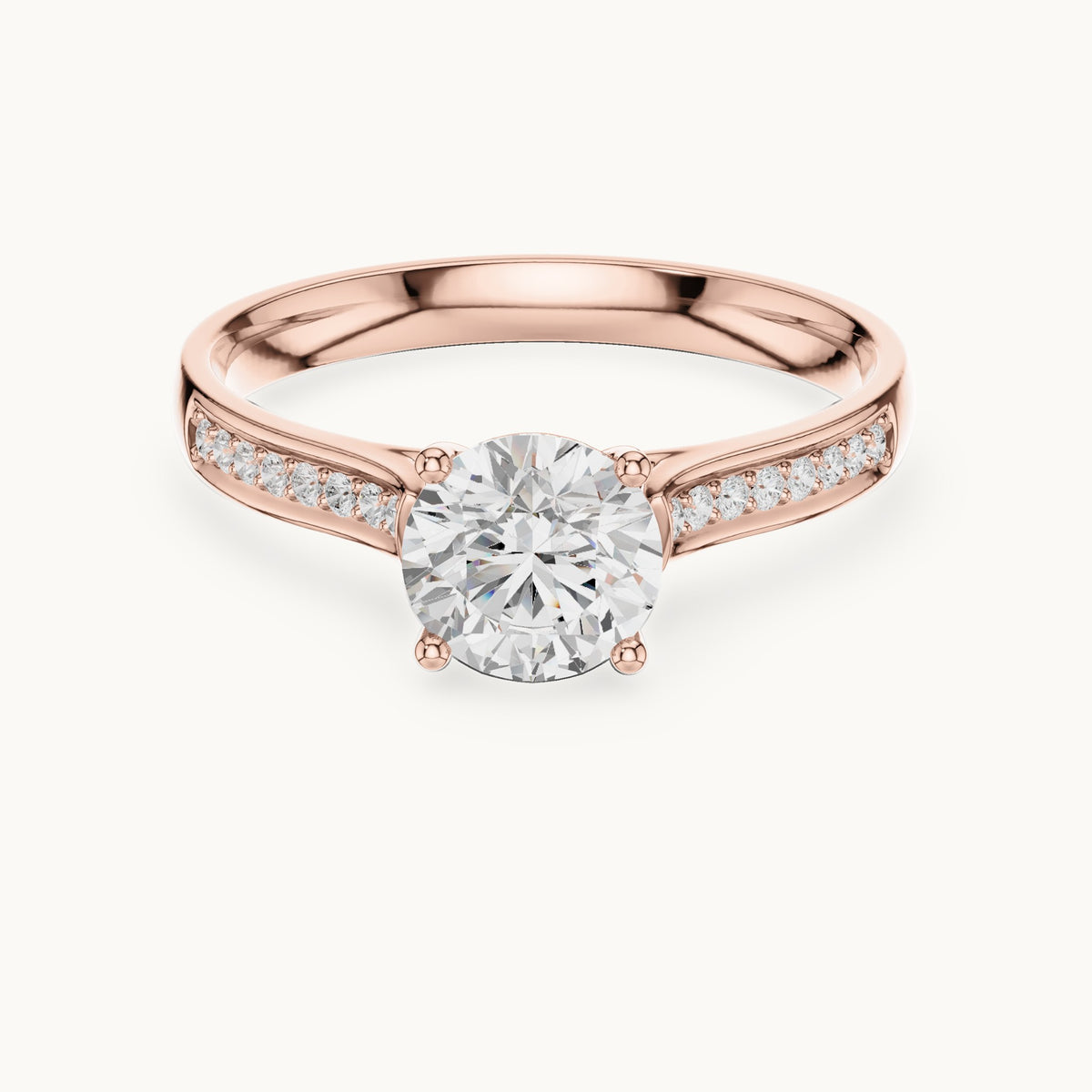 Round lab-grown diamond pavé engagement ring in rose gold, 0.872 CT TW, view 4