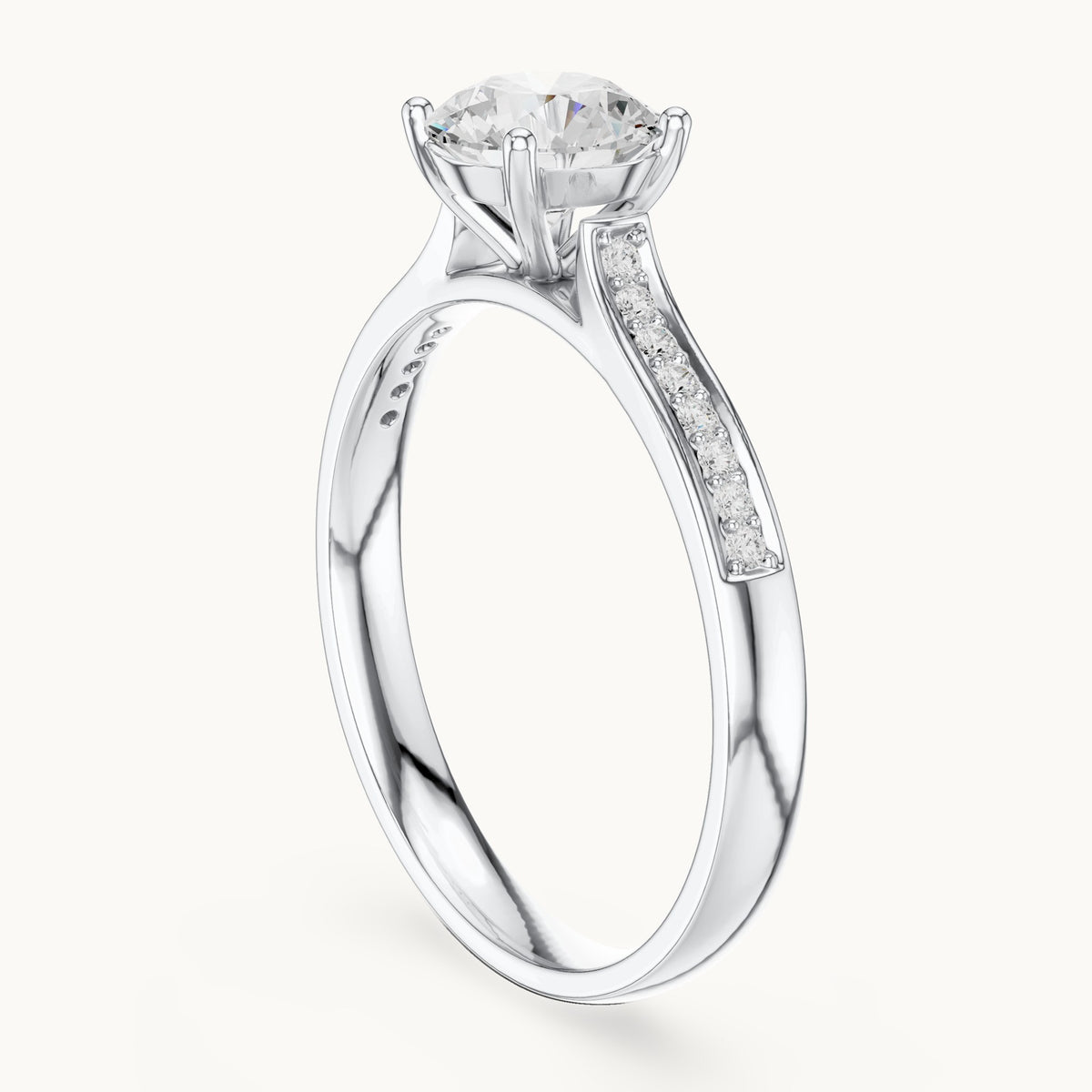 Round lab-grown diamond pavé engagement ring in white gold, 0.872 CT TW, view 1
