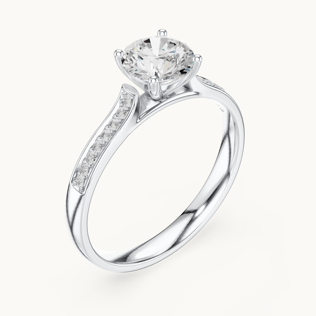 Round lab-grown diamond pavé engagement ring in white gold, 0.872 CT TW, view 2