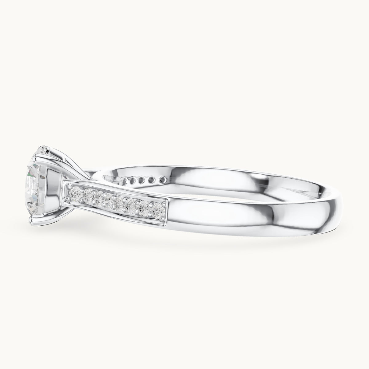 Round lab-grown diamond pavé engagement ring in white gold, 0.872 CT TW, view 3