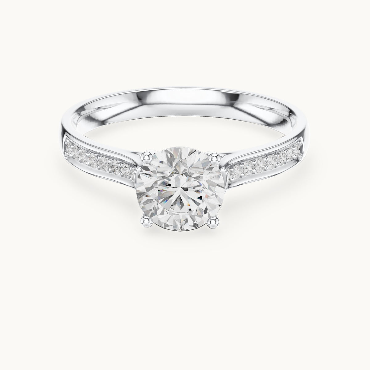 Round lab-grown diamond pavé engagement ring in white gold, 0.872 CT TW, view 4
