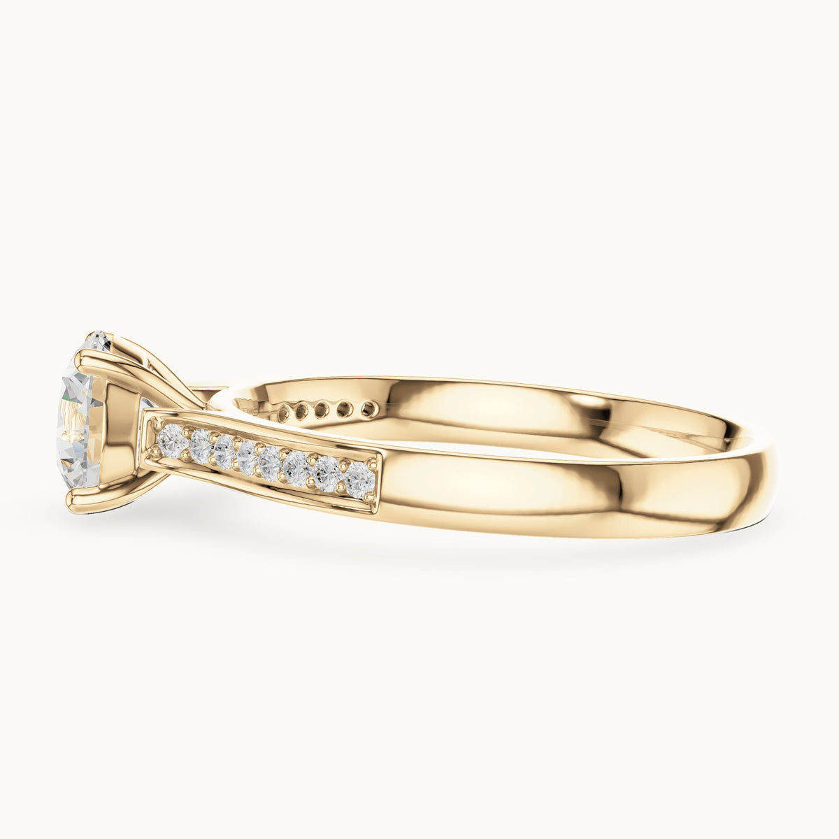 Round lab-grown diamond pavé engagement ring in yellow gold, 0.872 CT TW, view 3