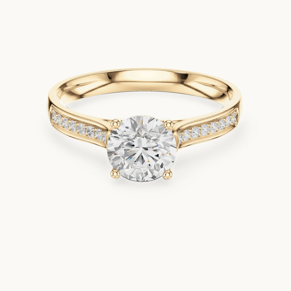 Round lab-grown diamond pavé engagement ring in yellow gold, 0.872 CT TW, view 4