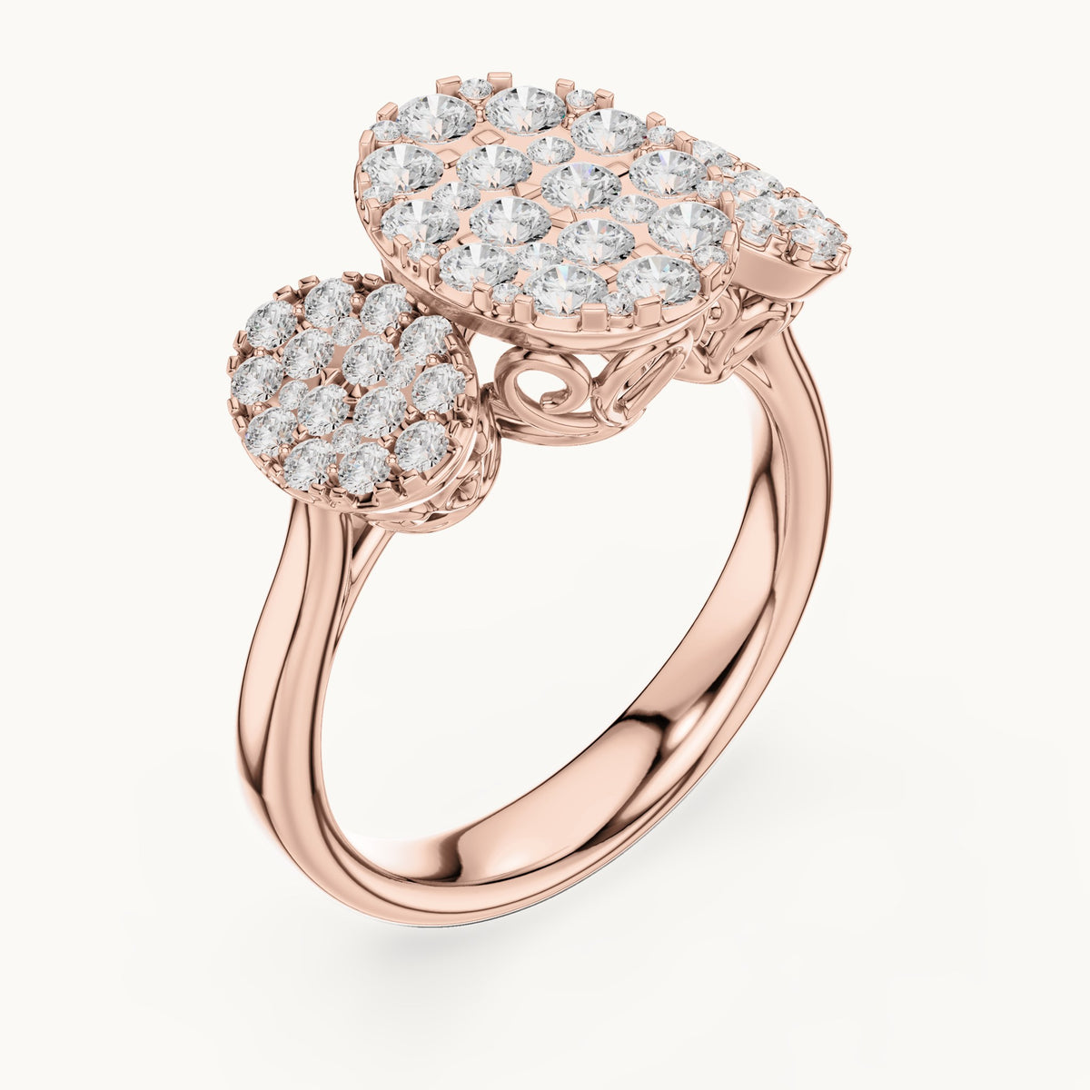Round lab-grown diamond three-cluster ring in rose gold, 1.046 CT TW, view 2