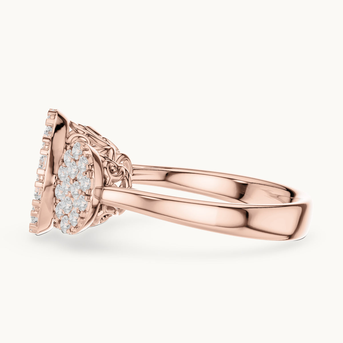 Round lab-grown diamond three-cluster ring in rose gold, 1.046 CT TW, view 3