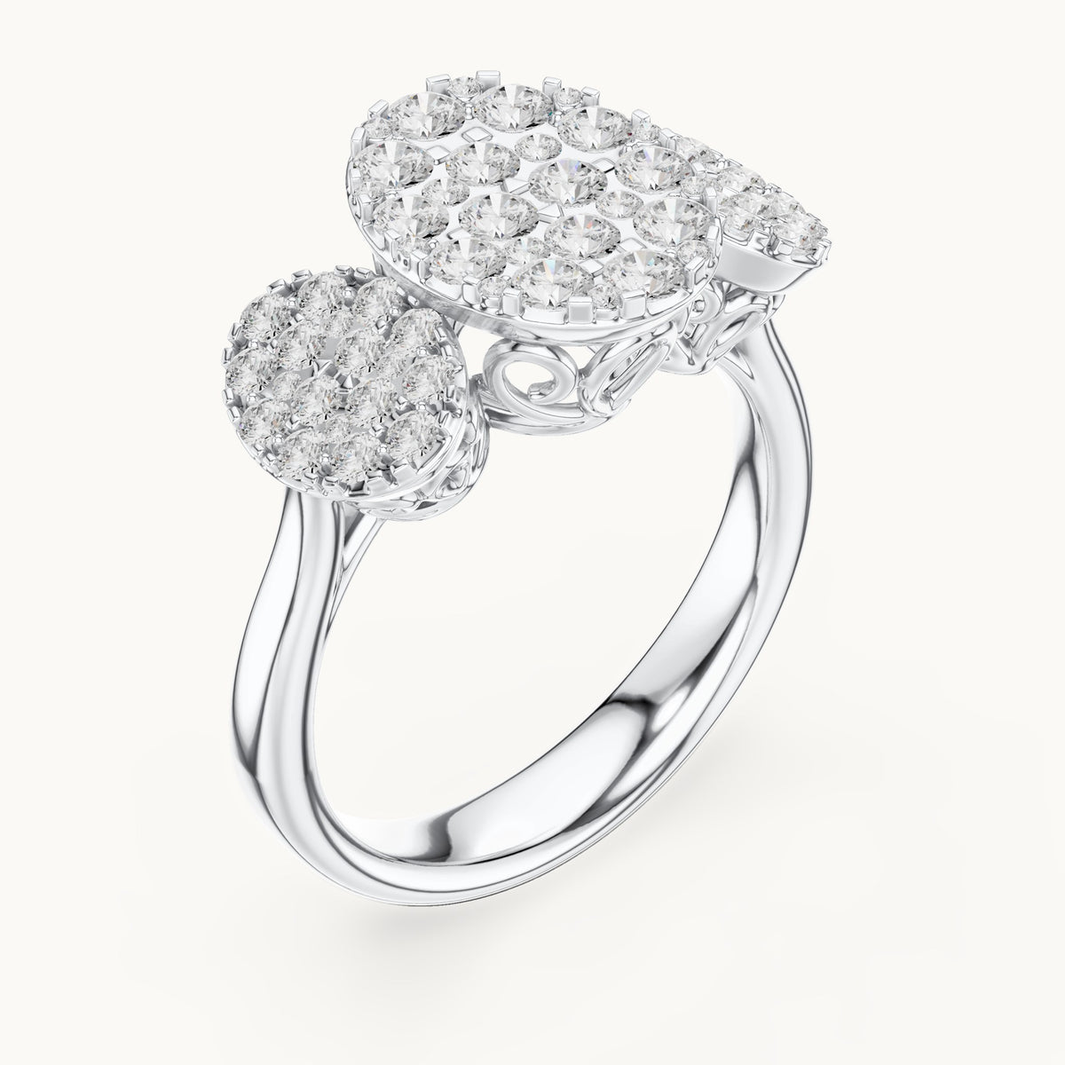 Round lab-grown diamond three-cluster ring in white gold, 1.046 CT TW, view 2