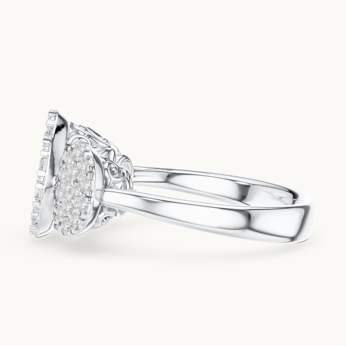 Round lab-grown diamond three-cluster ring in white gold, 1.046 CT TW, view 3