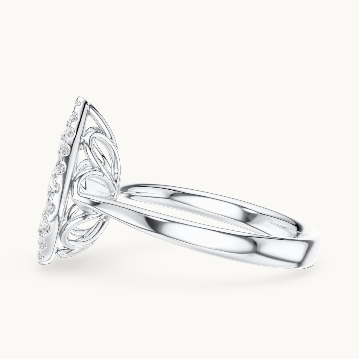 Round lab-grown diamond pear cluster halo ring in white gold, 1.003 CT TW, view 3