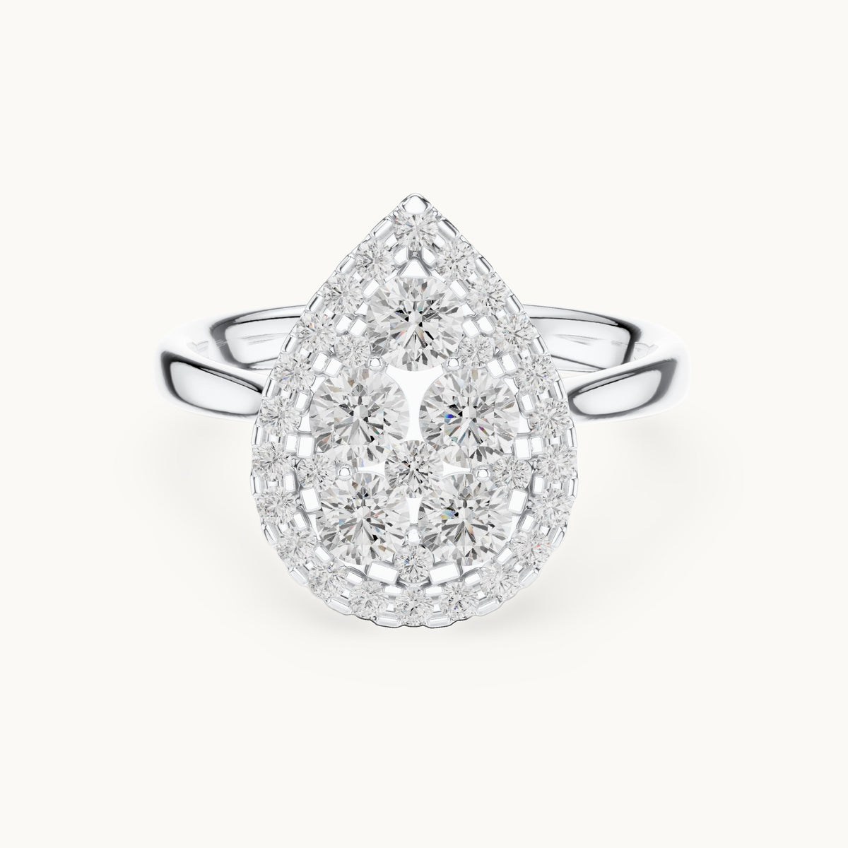 Round lab-grown diamond pear cluster halo ring in white gold, 1.003 CT TW, view 4