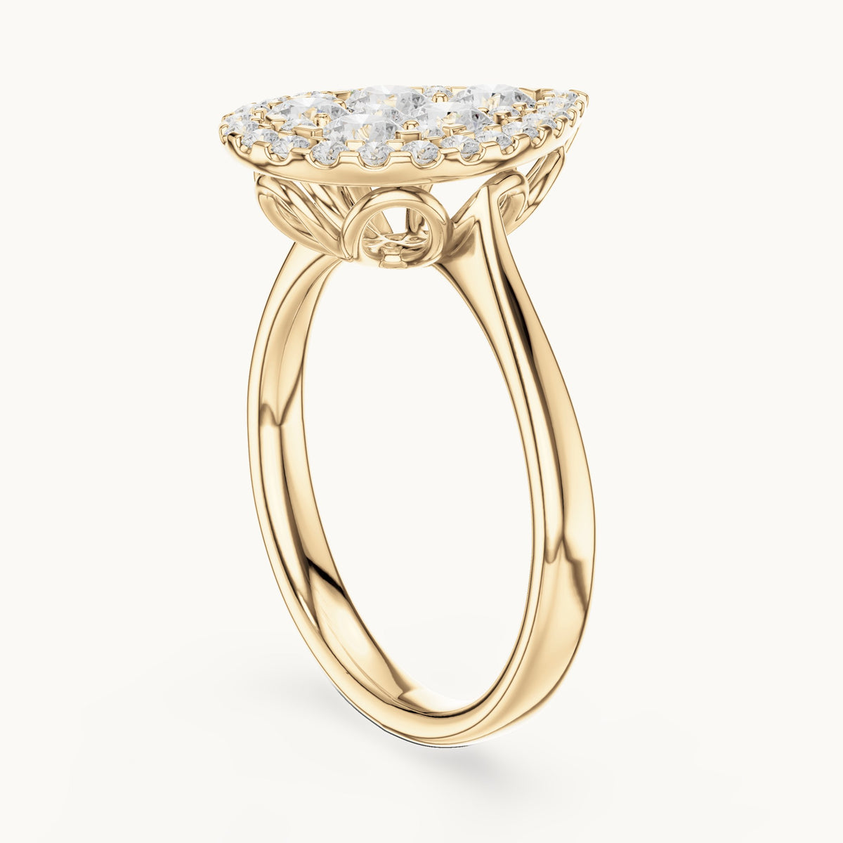 Round lab-grown diamond pear cluster halo ring in yellow gold, 1.003 CT TW, view 1