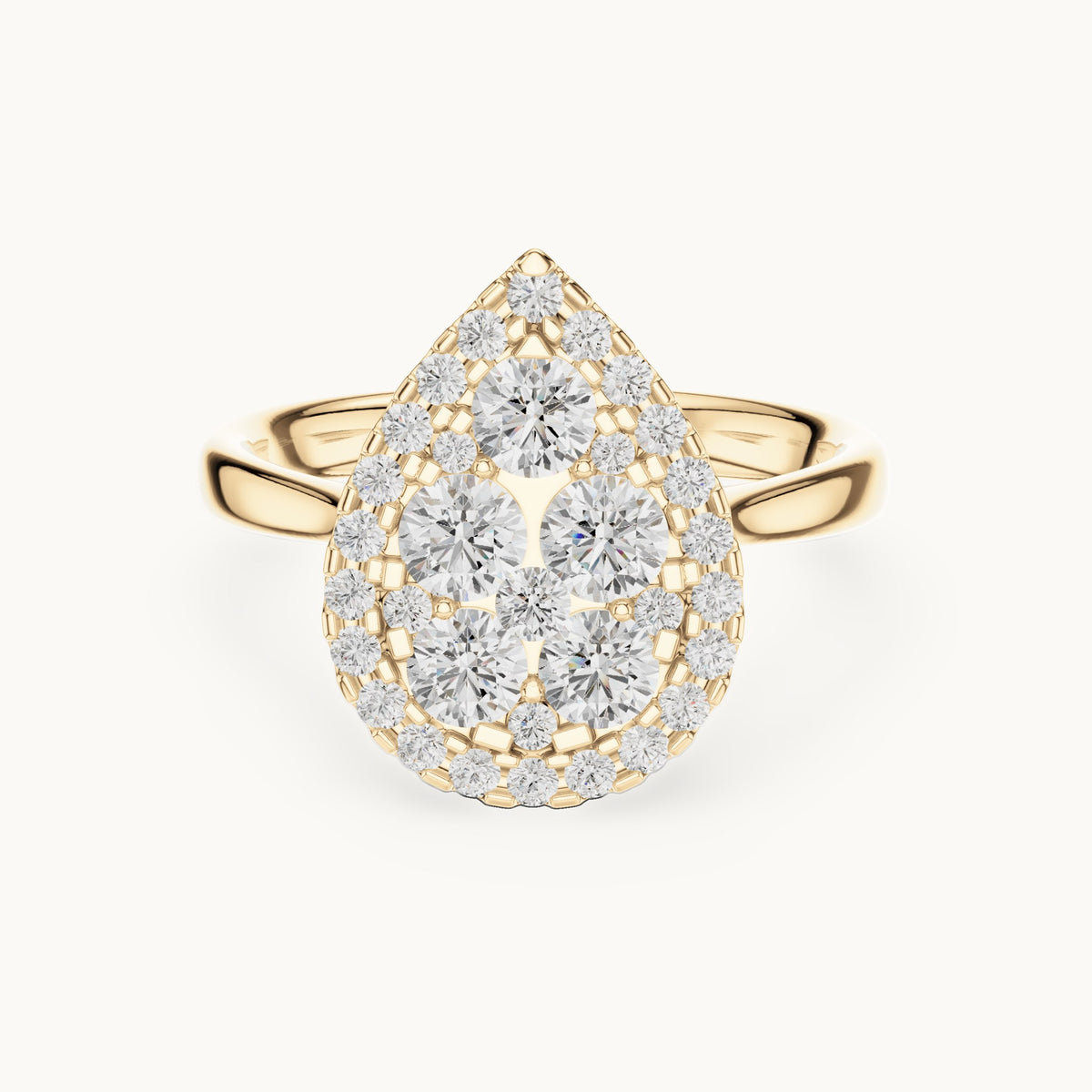 Round lab-grown diamond pear cluster halo ring in yellow gold, 1.003 CT TW, view 4