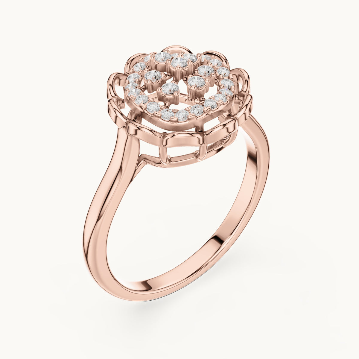 Round lab-grown diamond floral openwork cluster ring in rose gold, 0.19 CT TW, view 2