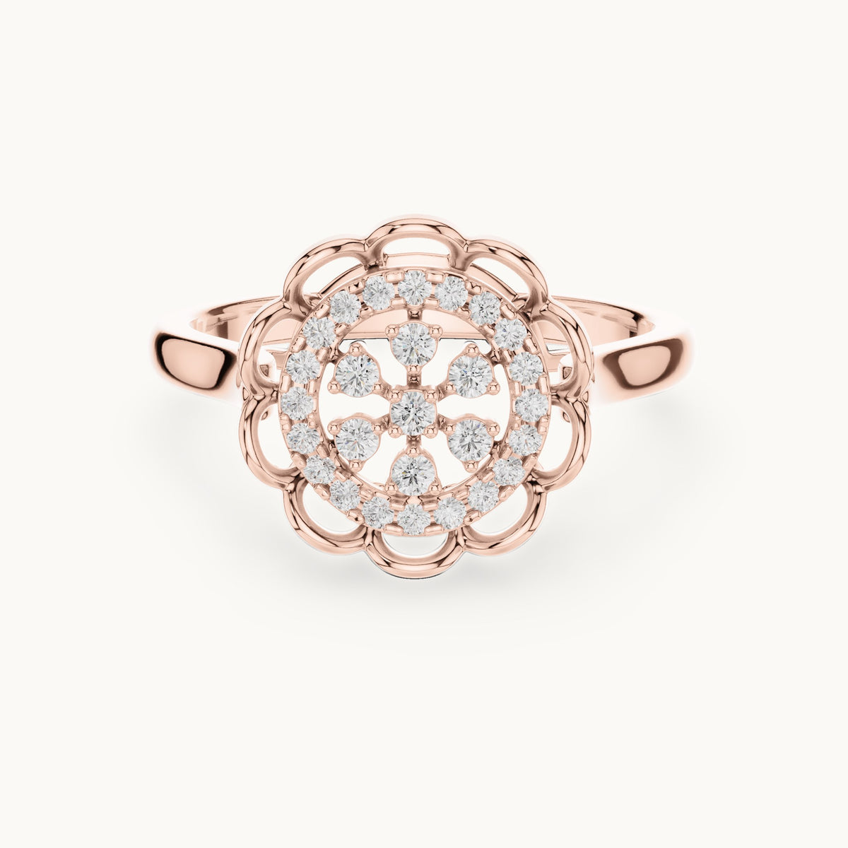 Round lab-grown diamond floral openwork cluster ring in rose gold, 0.19 CT TW, view 4