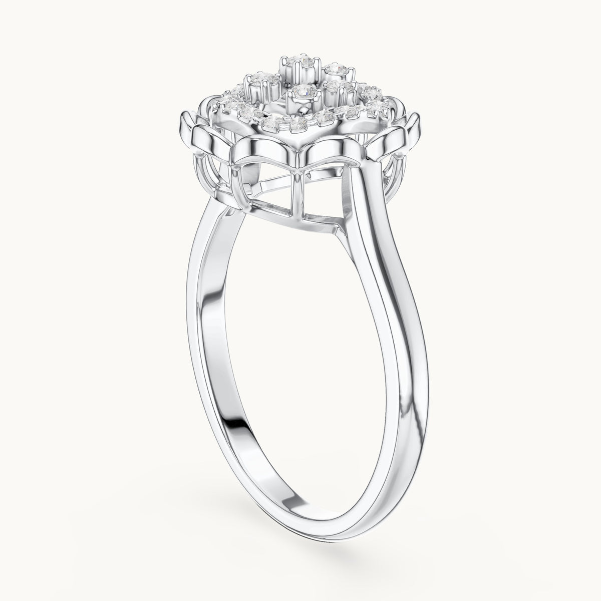 Round lab-grown diamond floral openwork cluster ring in white gold, 0.19 CT TW, view 1