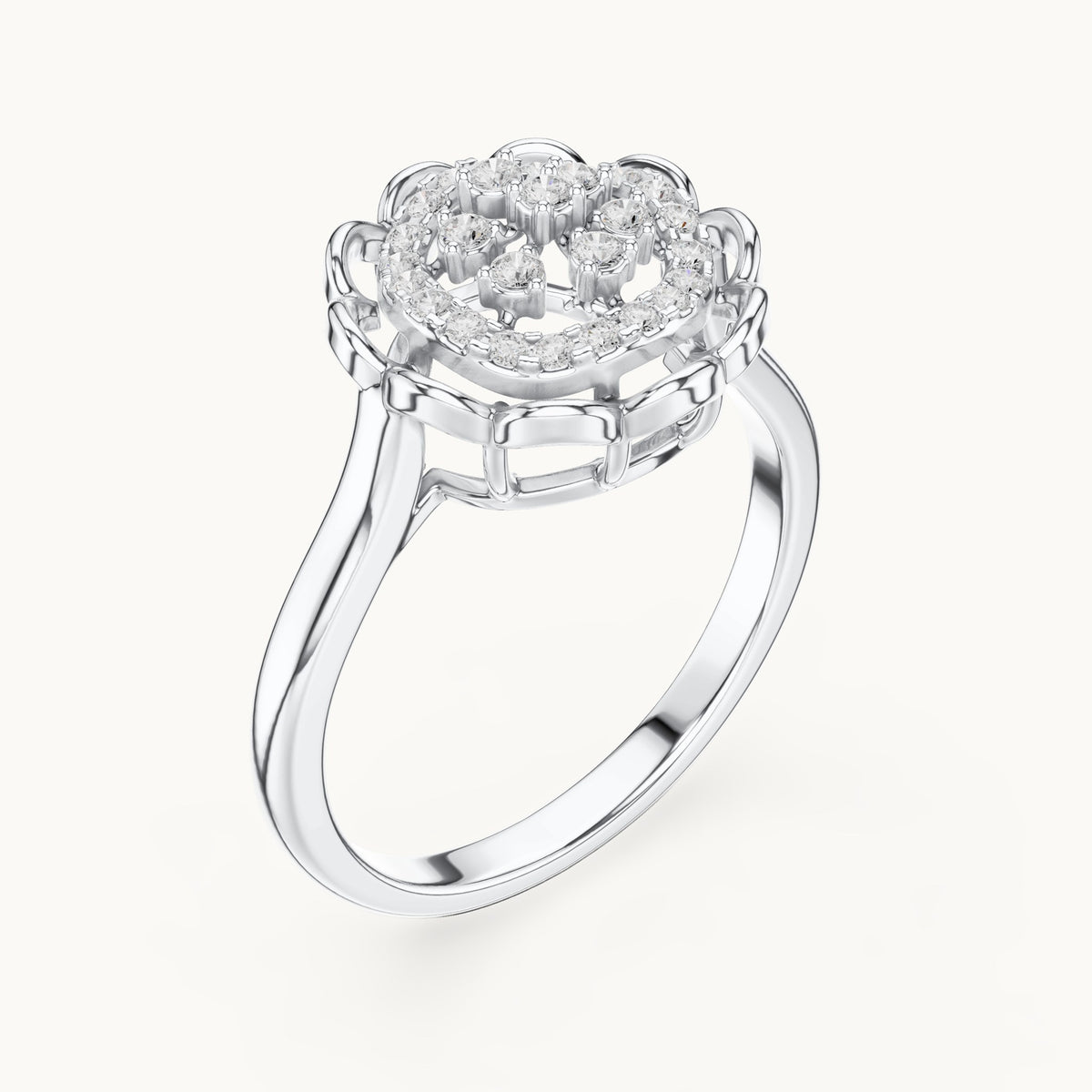 Round lab-grown diamond floral openwork cluster ring in white gold, 0.19 CT TW, view 2