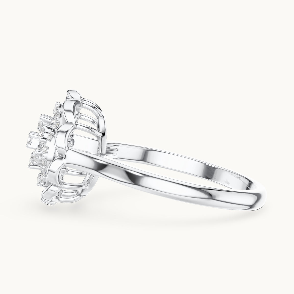 Round lab-grown diamond floral openwork cluster ring in white gold, 0.19 CT TW, view 3