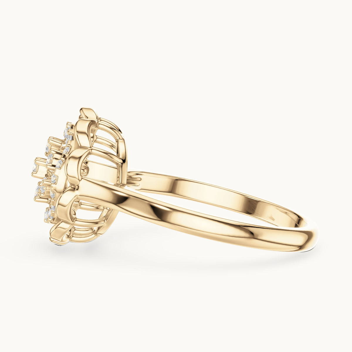 Round lab-grown diamond floral openwork cluster ring in yellow gold, 0.19 CT TW, view 3