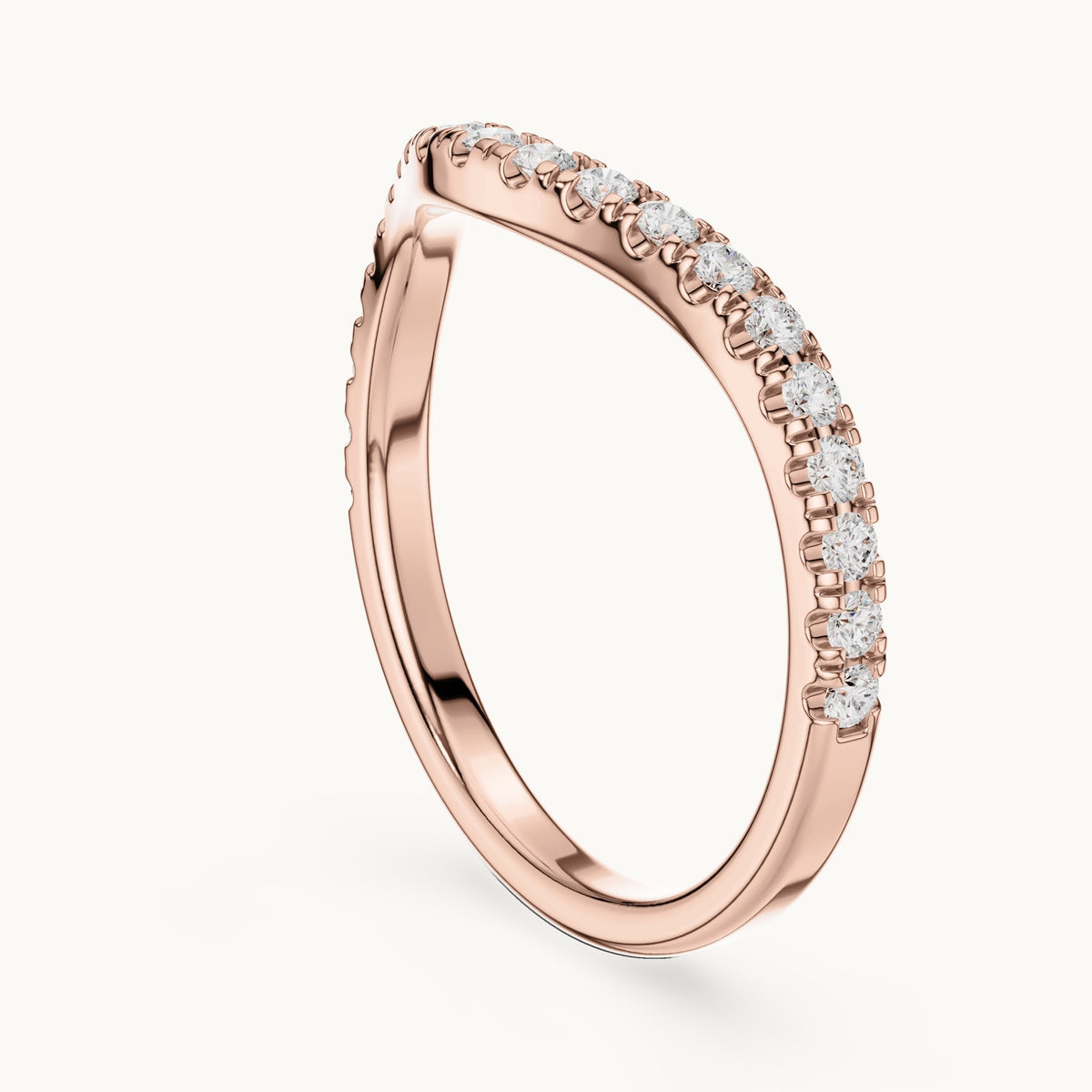 Round lab-grown diamond curved pavé half eternity band in rose gold, 0.336 CT TW, view 1