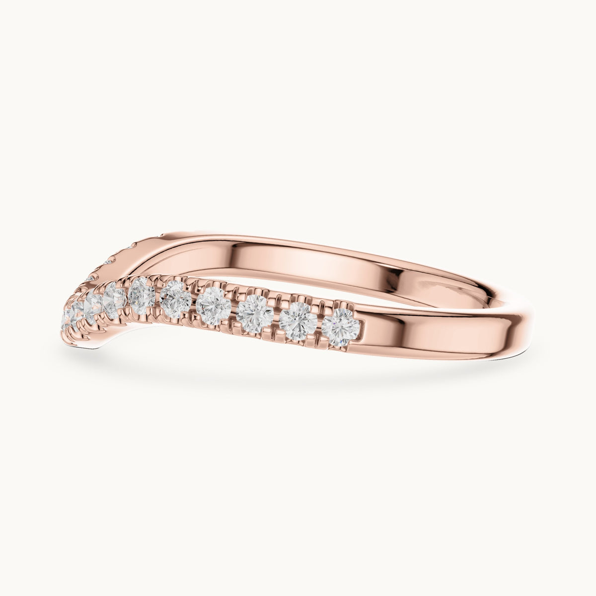 Round lab-grown diamond curved pavé half eternity band in rose gold, 0.336 CT TW, view 3