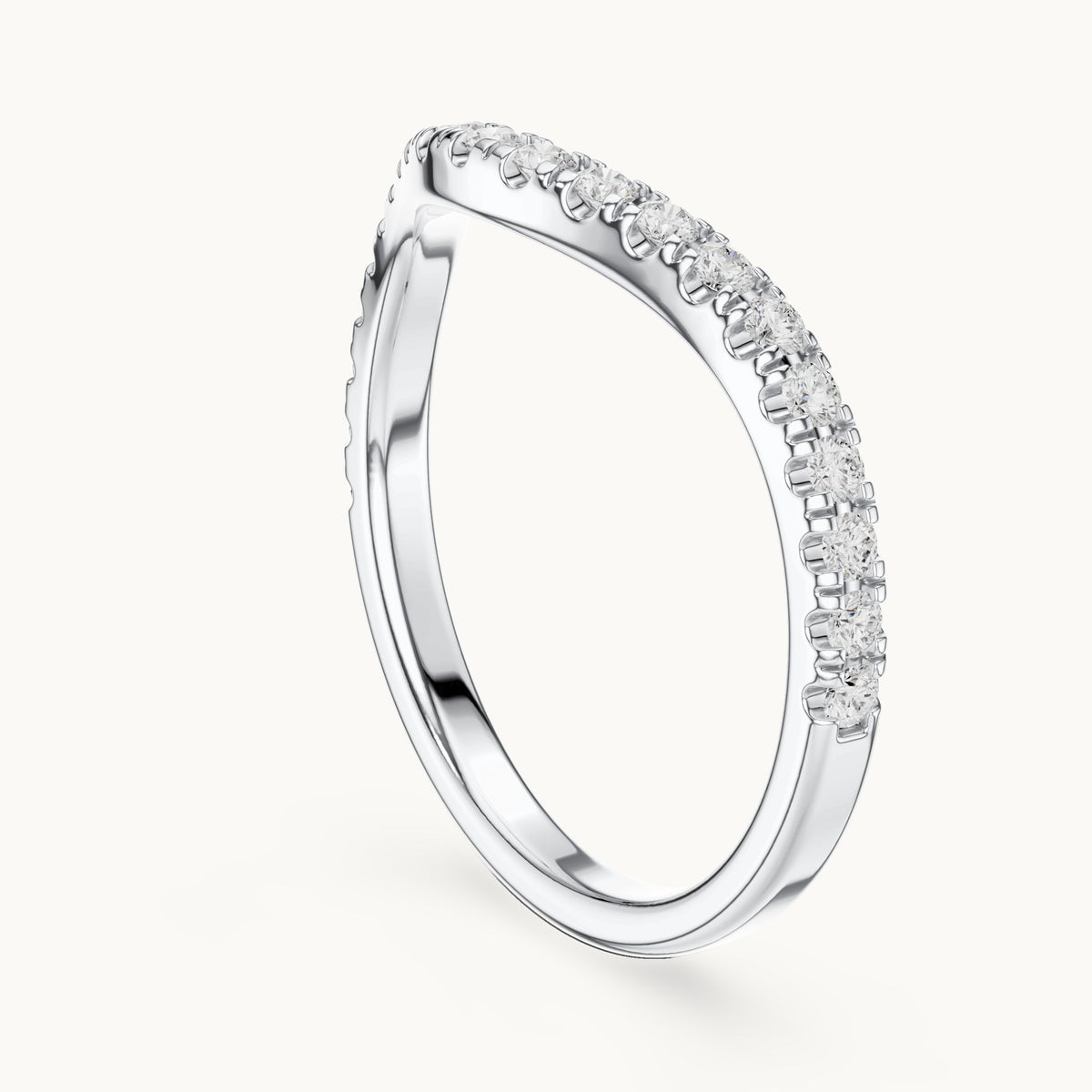 Round lab-grown diamond curved pavé half eternity band in white gold, 0.336 CT TW, view 1