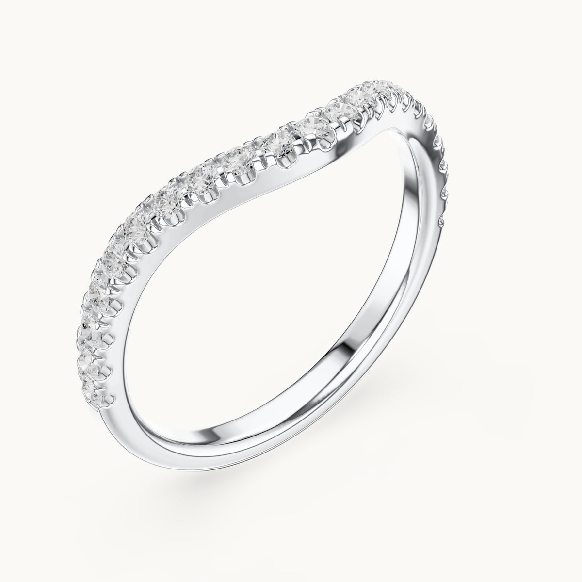 Round lab-grown diamond curved pavé half eternity band in white gold, 0.336 CT TW, view 2
