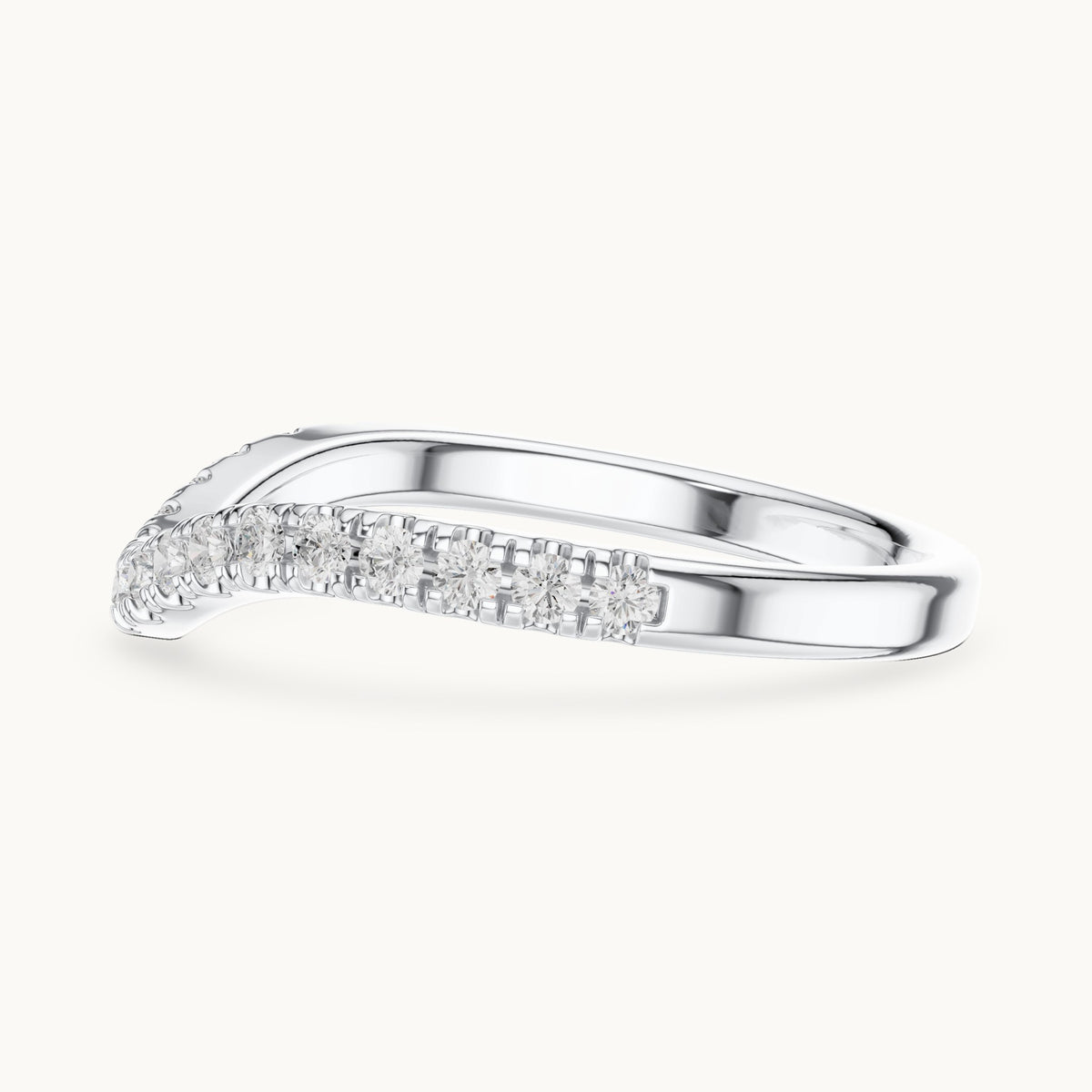 Round lab-grown diamond curved pavé half eternity band in white gold, 0.336 CT TW, view 3