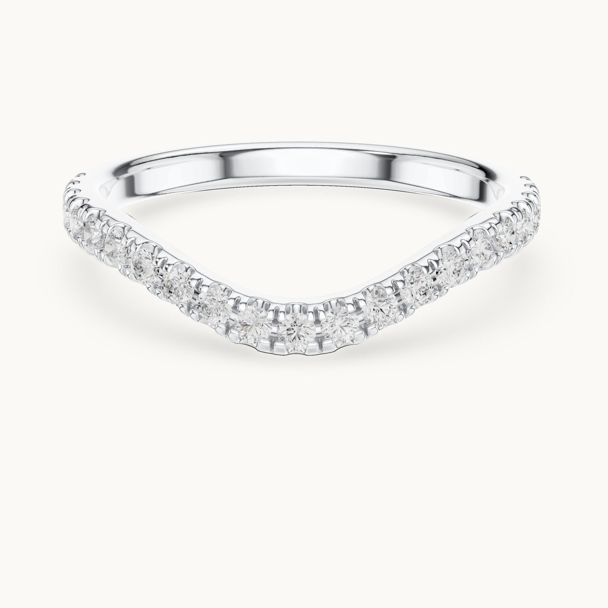 Round lab-grown diamond curved pavé half eternity band in white gold, 0.336 CT TW, view 4