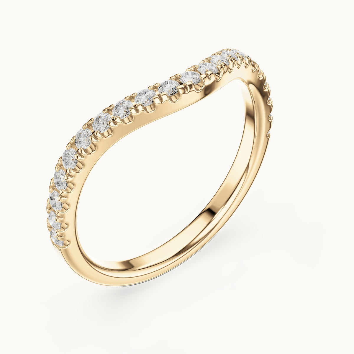 Round lab-grown diamond curved pavé half eternity band in yellow gold, 0.336 CT TW, view 2