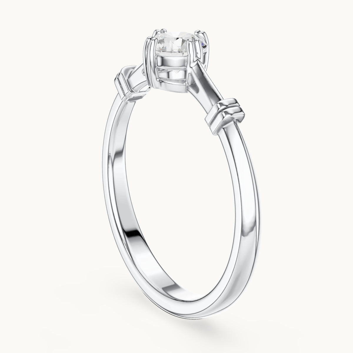 Round lab-grown diamond solitaire engagement ring with bar accents in white gold, 0.35 CT TW, view 1