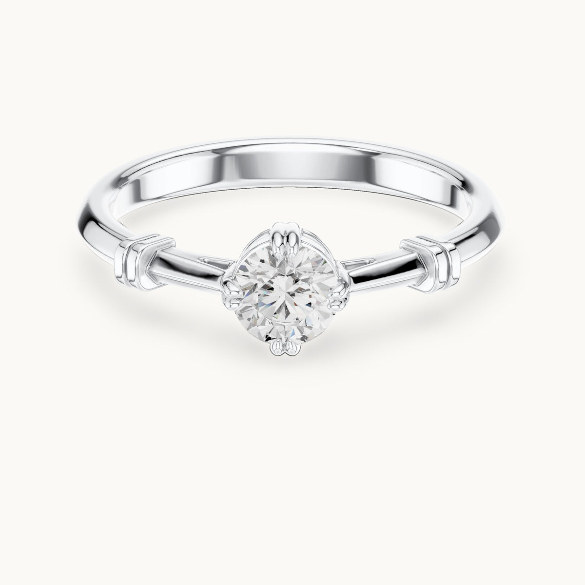 Round lab-grown diamond solitaire engagement ring with bar accents in white gold, 0.35 CT TW, view 4