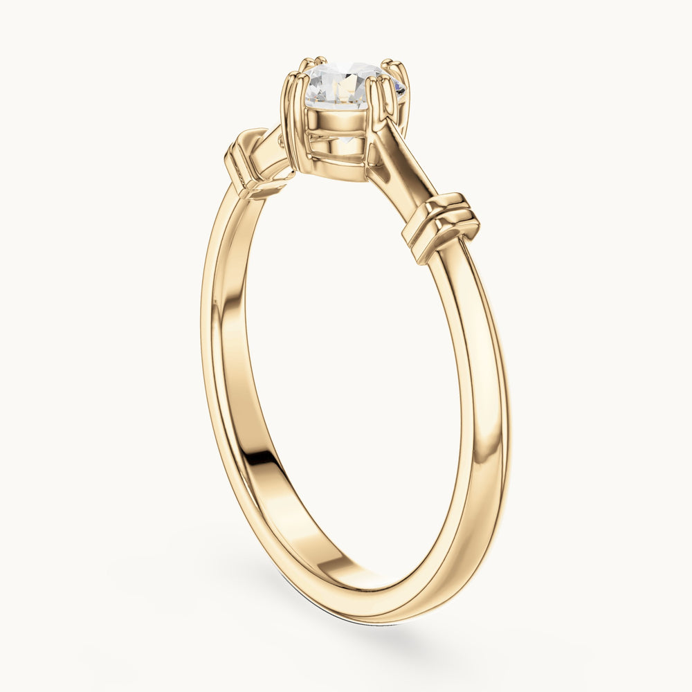 Round lab-grown diamond solitaire engagement ring with bar accents in yellow gold, 0.35 CT TW, view 1