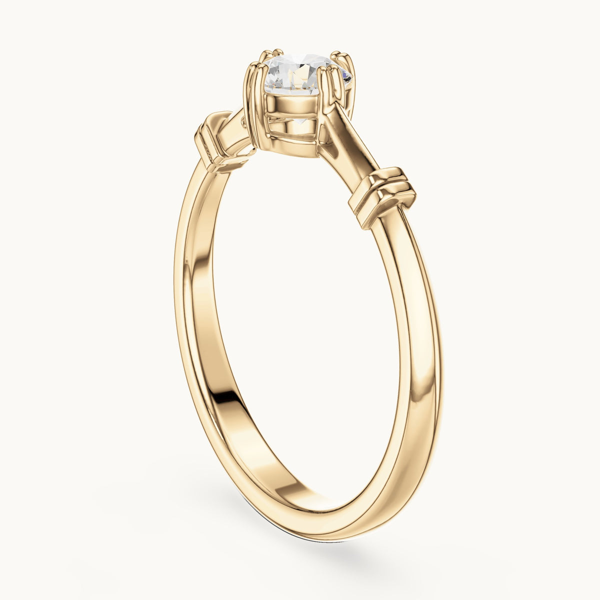 Round lab-grown diamond solitaire engagement ring with bar accents in yellow gold, 0.35 CT TW, view 1