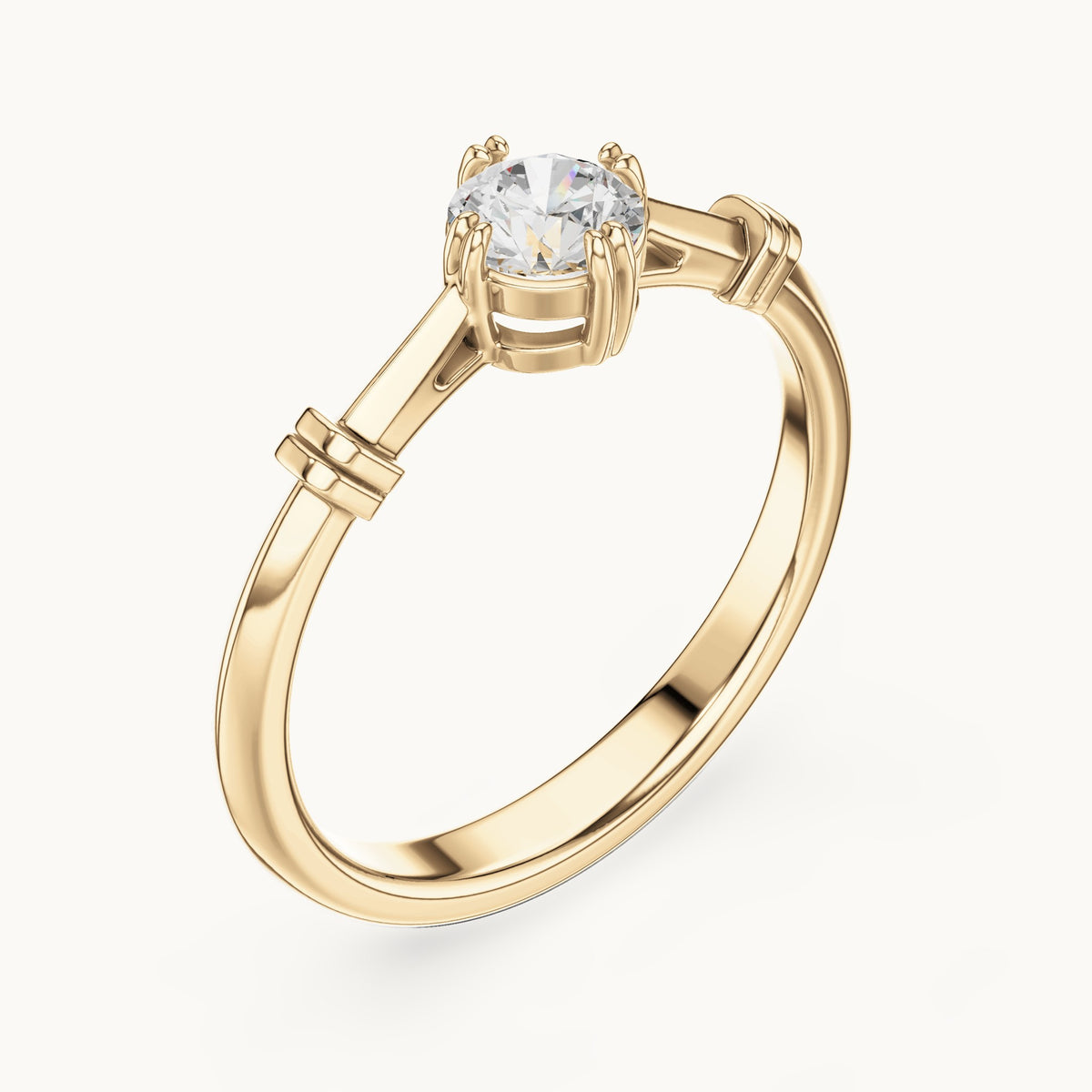 Round lab-grown diamond solitaire engagement ring with bar accents in yellow gold, 0.35 CT TW, view 2