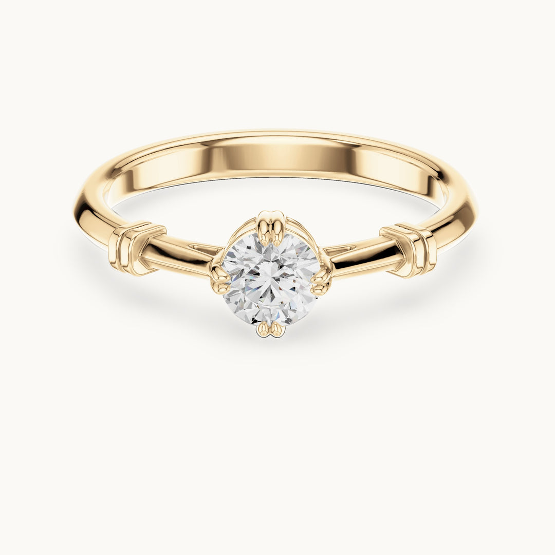 Round lab-grown diamond solitaire engagement ring with bar accents in yellow gold, 0.35 CT TW, view 4