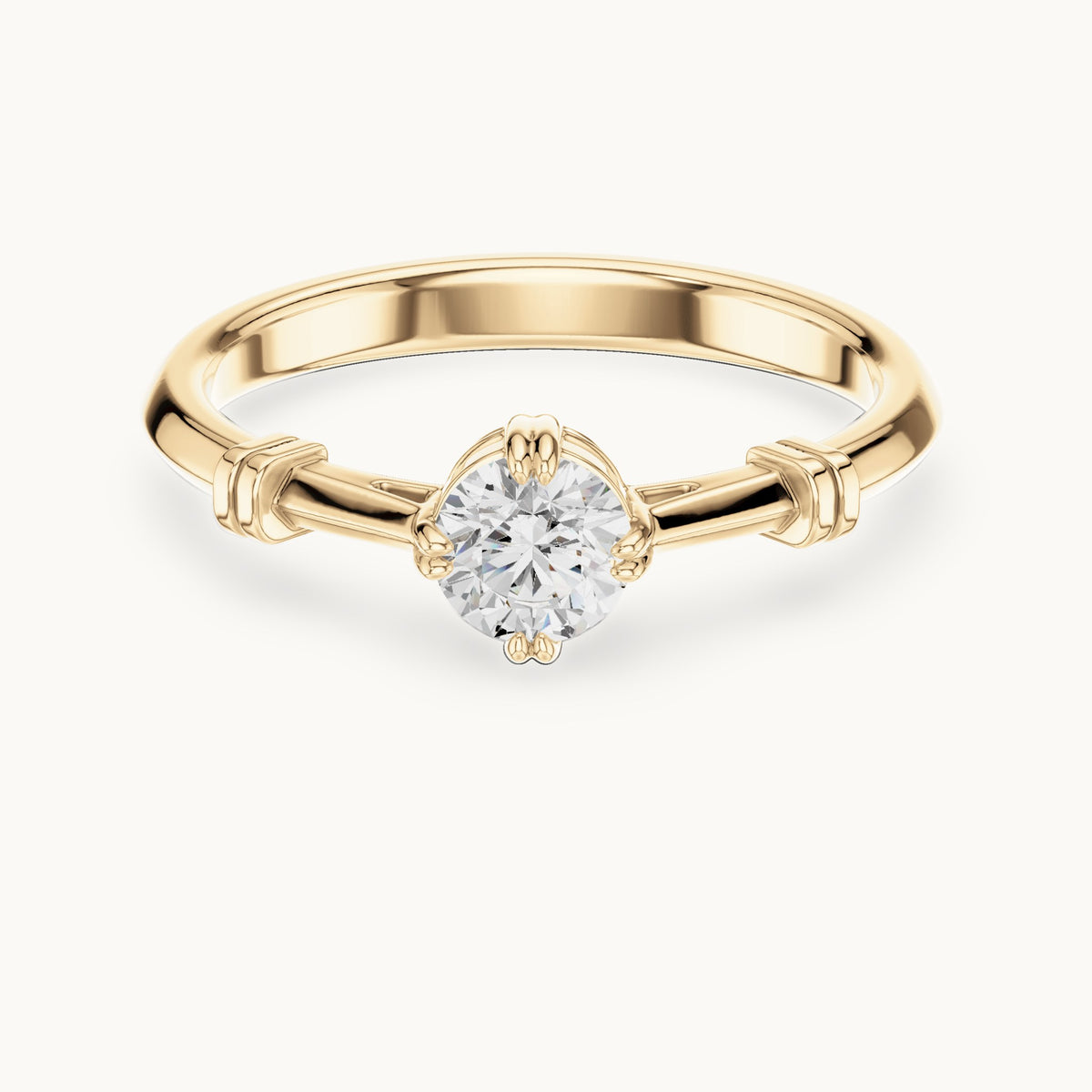 Round lab-grown diamond solitaire engagement ring with bar accents in yellow gold, 0.35 CT TW, view 4
