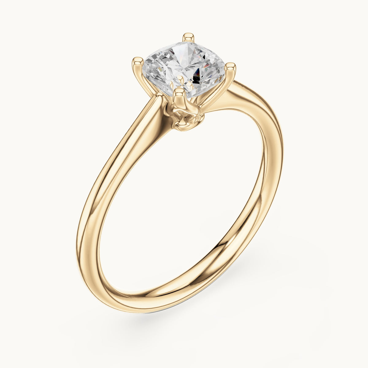 Cushion-cut lab-grown diamond solitaire engagement ring in yellow gold, 1.10 CT TW, view 2