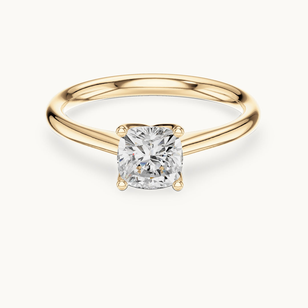 Cushion-cut lab-grown diamond solitaire engagement ring in yellow gold, 1.10 CT TW, view 4