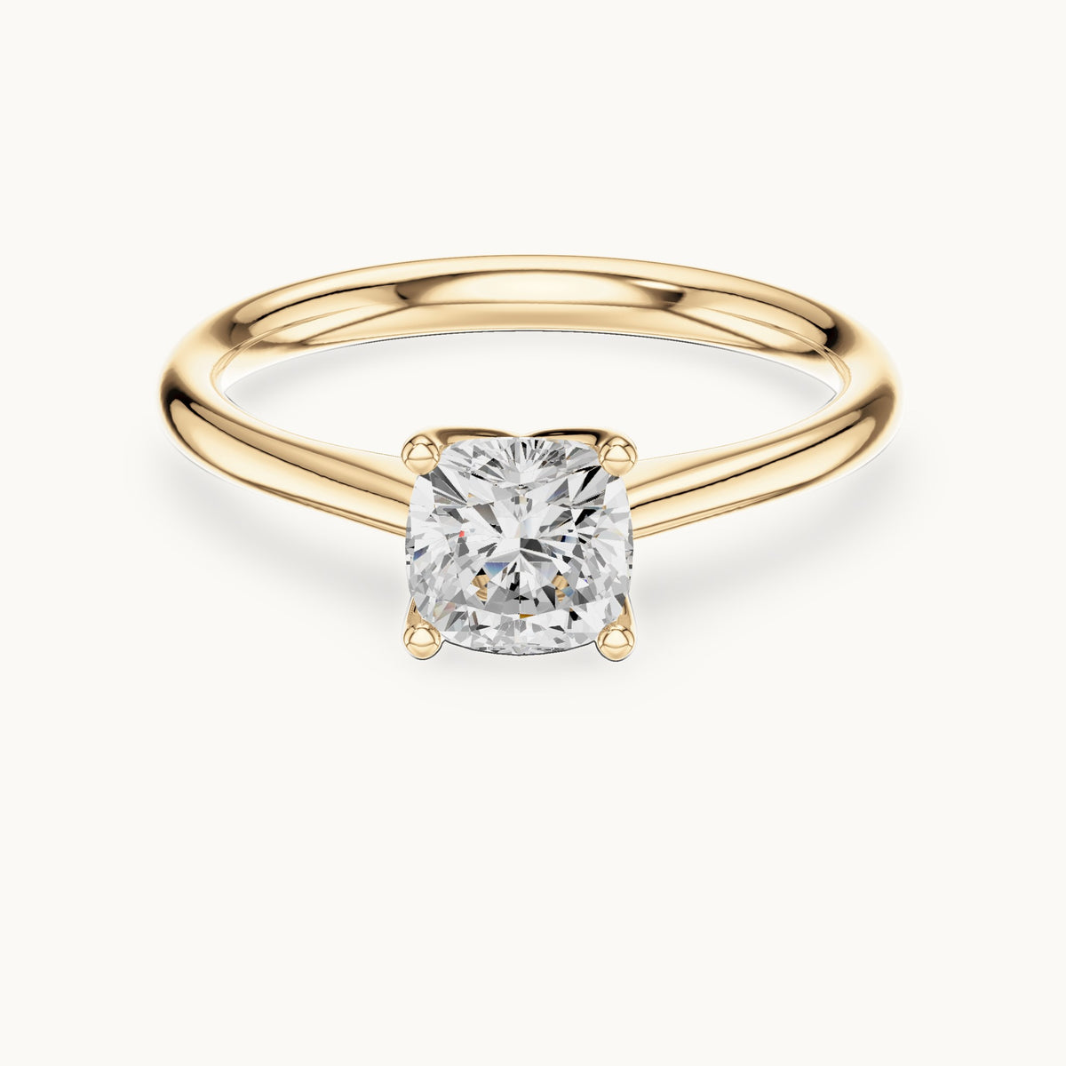 Cushion-cut lab-grown diamond solitaire engagement ring in yellow gold, 1.10 CT TW, view 4