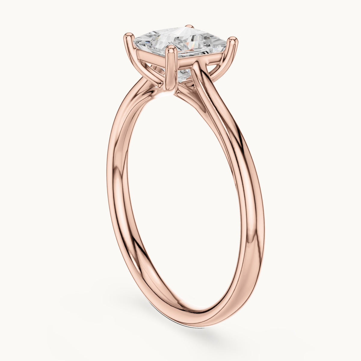 Princess-cut lab-grown diamond cathedral solitaire engagement ring in rose gold, 0.93 CT TW, view 1