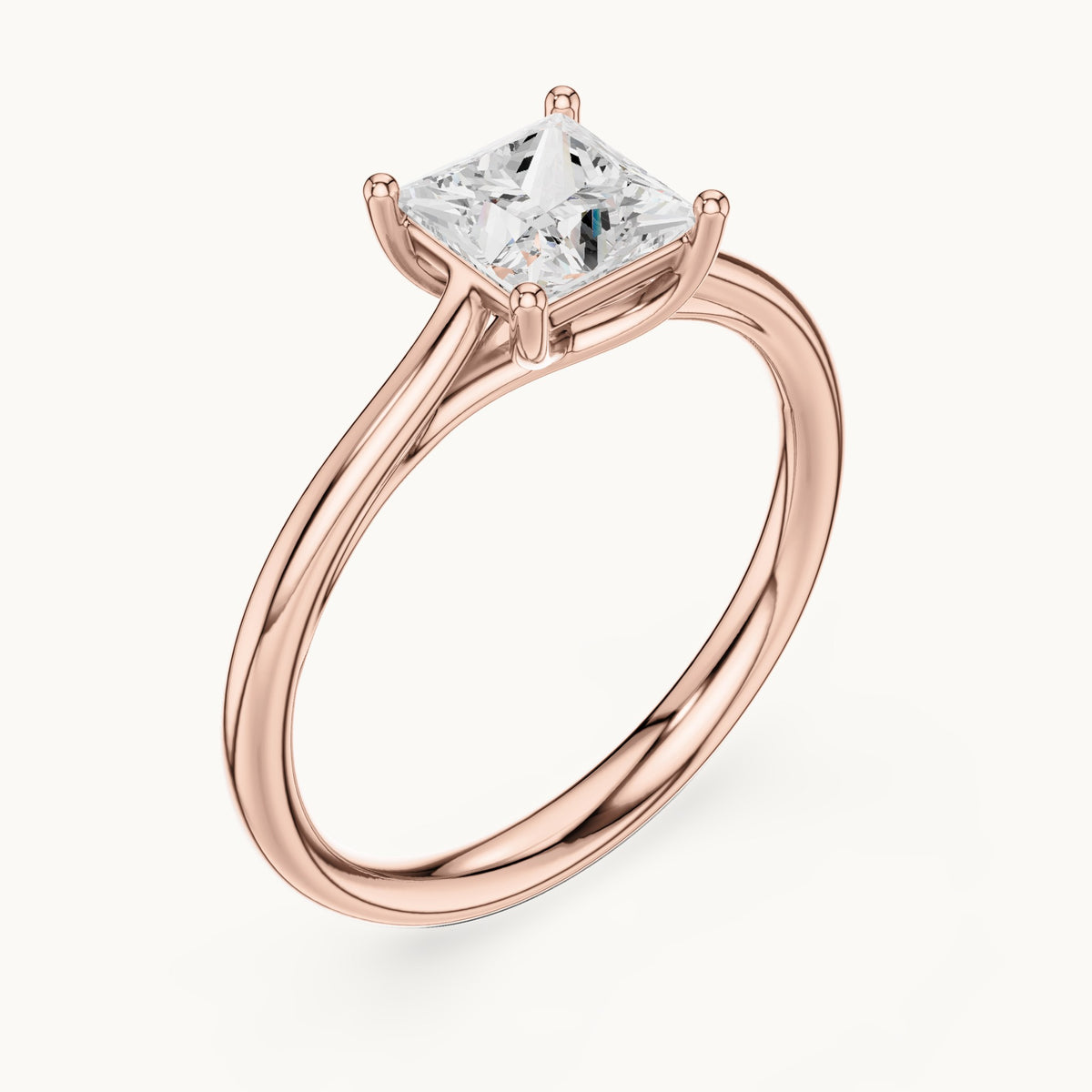 Princess-cut lab-grown diamond cathedral solitaire engagement ring in rose gold, 0.93 CT TW, view 2