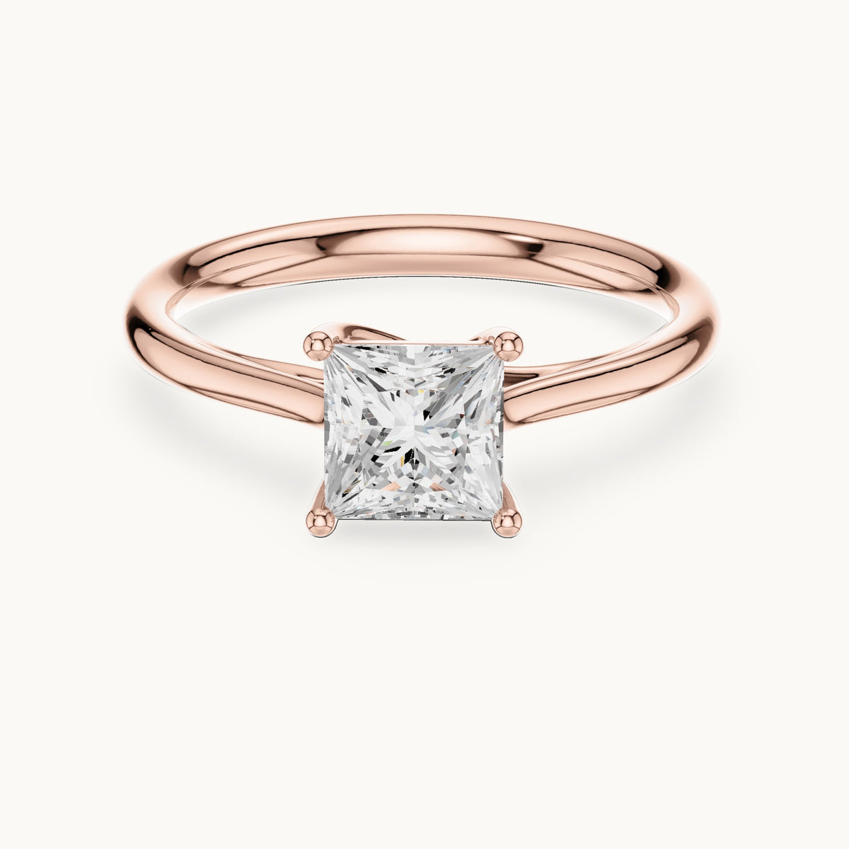 Princess-cut lab-grown diamond cathedral solitaire engagement ring in rose gold, 0.93 CT TW, view 4