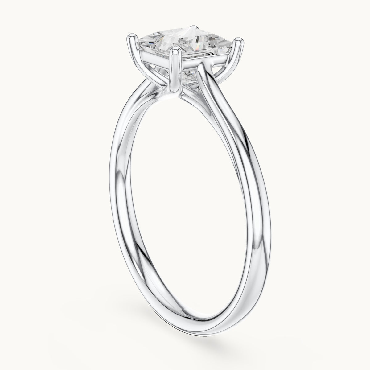 Princess-cut lab-grown diamond cathedral solitaire engagement ring in white gold, 0.93 CT TW, view 1