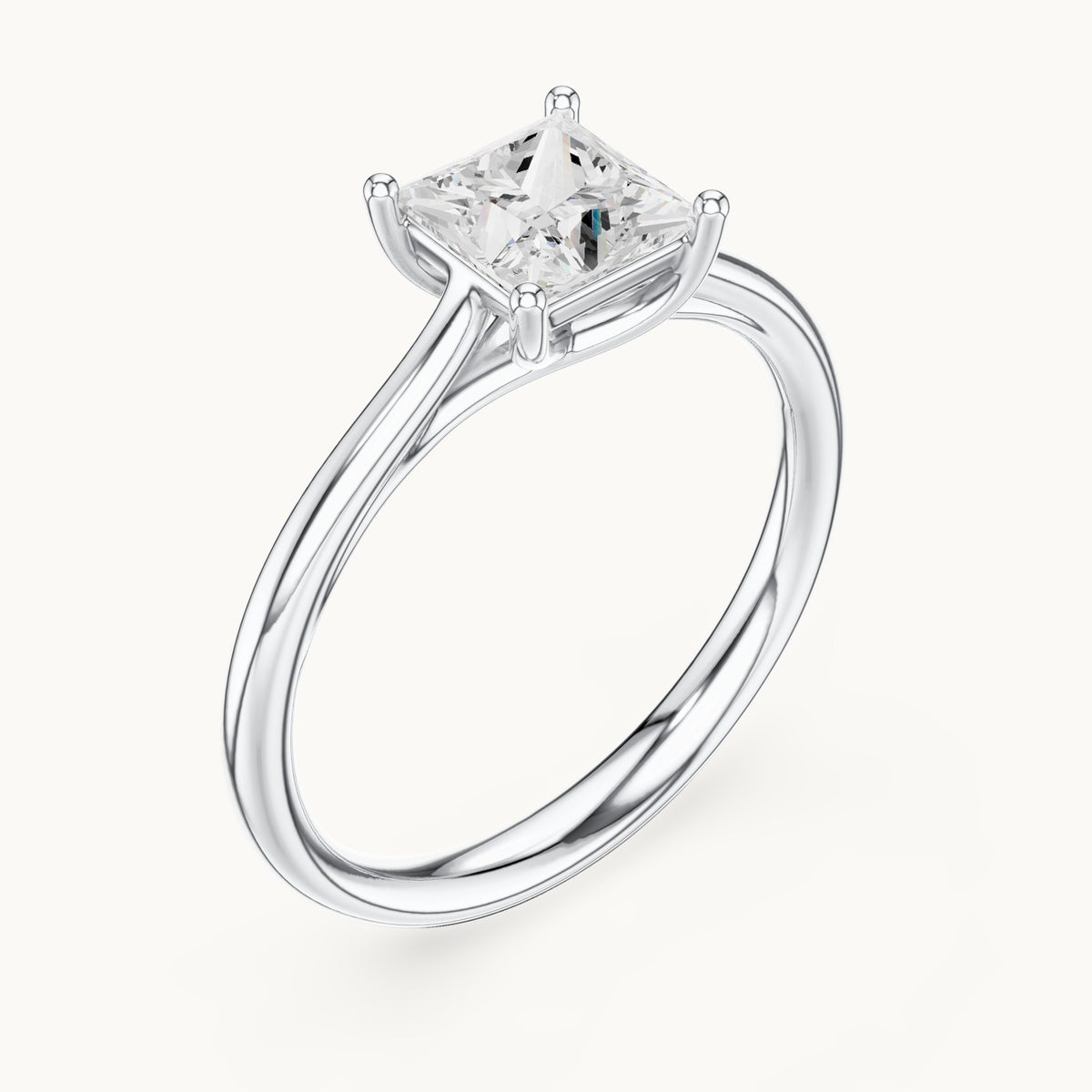 Princess-cut lab-grown diamond cathedral solitaire engagement ring in white gold, 0.93 CT TW, view 2