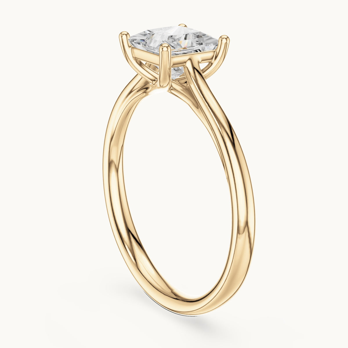 Princess-cut lab-grown diamond cathedral solitaire engagement ring in yellow gold, 0.93 CT TW, view 1