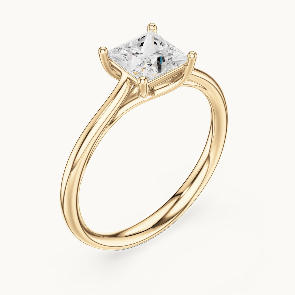 Princess-cut lab-grown diamond cathedral solitaire engagement ring in yellow gold, 0.93 CT TW, view 2
